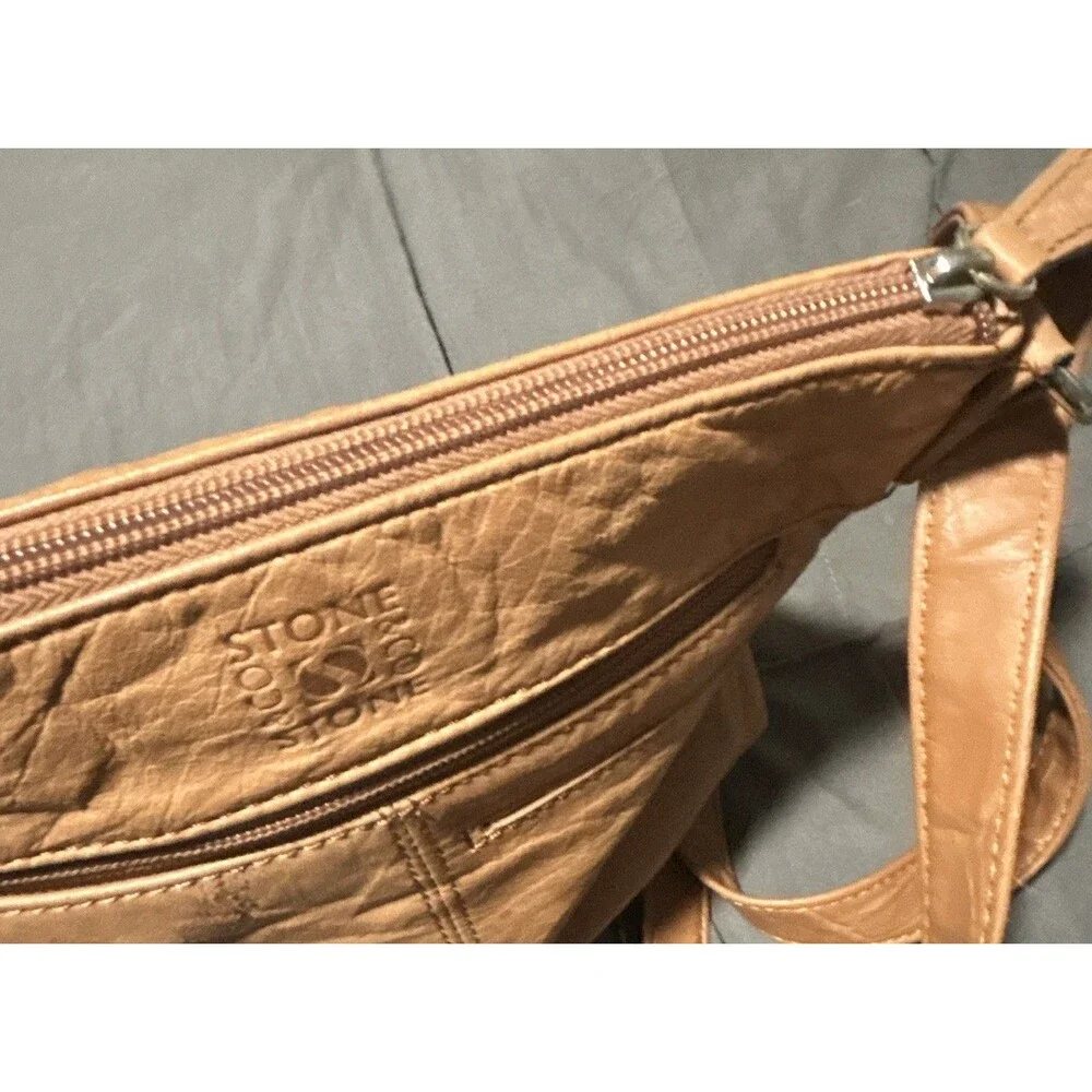 Stone & Co Brown Crossbody Purse, Zip Top, Adjustable Strap, Lined Inner Pockets